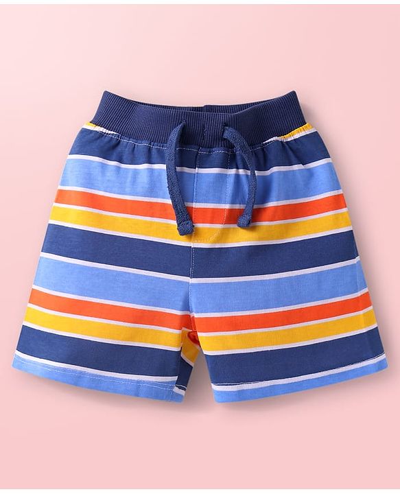 Babyhug Single Jersey Knit Mid Thigh Shorts With Ship Print Pack of 3 - Navy Blue White & Multicolor
