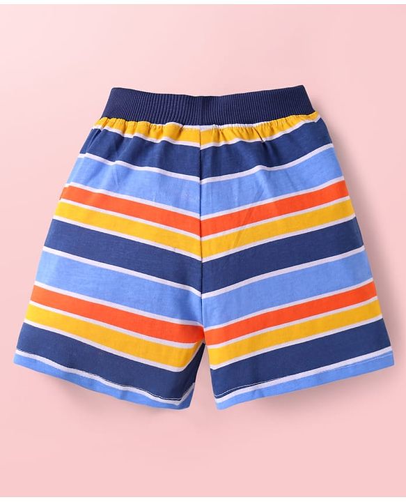 Babyhug Single Jersey Knit Mid Thigh Shorts With Ship Print Pack of 3 - Navy Blue White & Multicolor