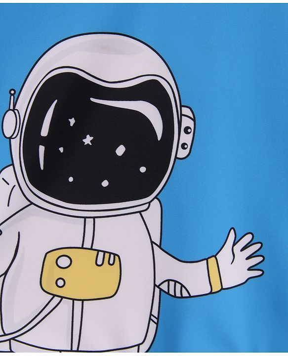 Babyhug Half Raglan Sleeves Two Piece Swimsuit With Space Theme Print - Blue