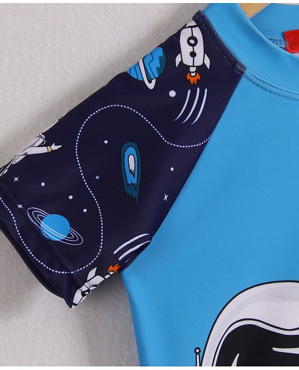 Babyhug Half Raglan Sleeves Two Piece Swimsuit With Space Theme Print - Blue
