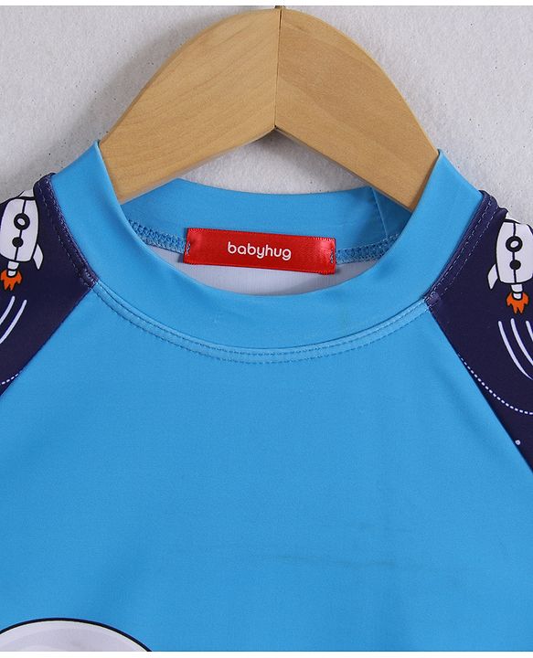 Babyhug Half Raglan Sleeves Two Piece Swimsuit With Space Theme Print - Blue