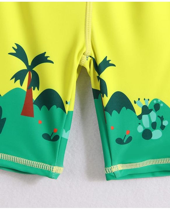 Babyhug Half Raglan Sleeves Two Piece Swimsuit With Dino Print & Applique - Yellow