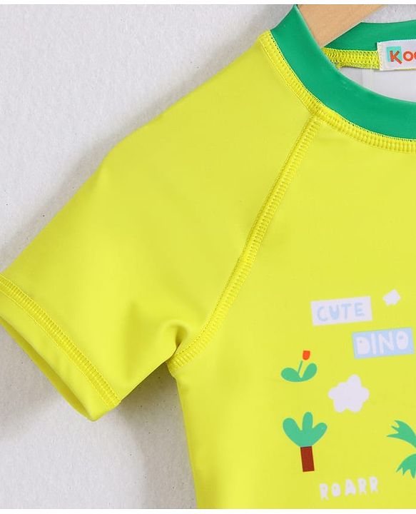 Babyhug Half Raglan Sleeves Two Piece Swimsuit With Dino Print & Applique - Yellow