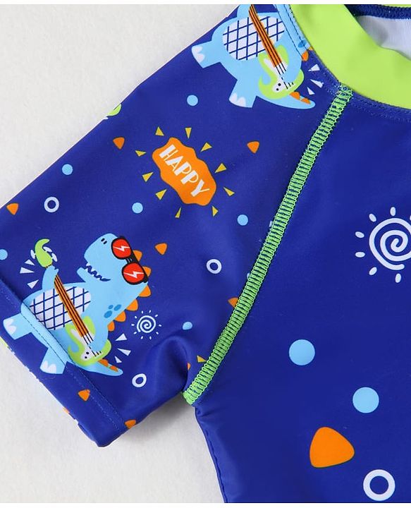 Babyhug Half Raglan Sleeves Two Piece Swimsuit With Dino Print - Blue