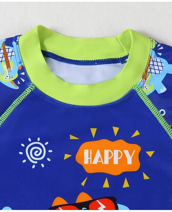 Babyhug Half Raglan Sleeves Two Piece Swimsuit With Dino Print - Blue