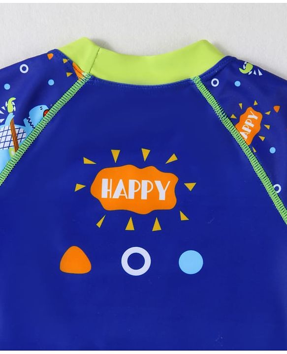 Babyhug Half Raglan Sleeves Two Piece Swimsuit With Dino Print - Blue