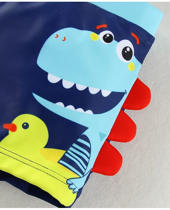 Babyhug Swimming Trunk With Dino Print & Swimming Cap - Navy Blue