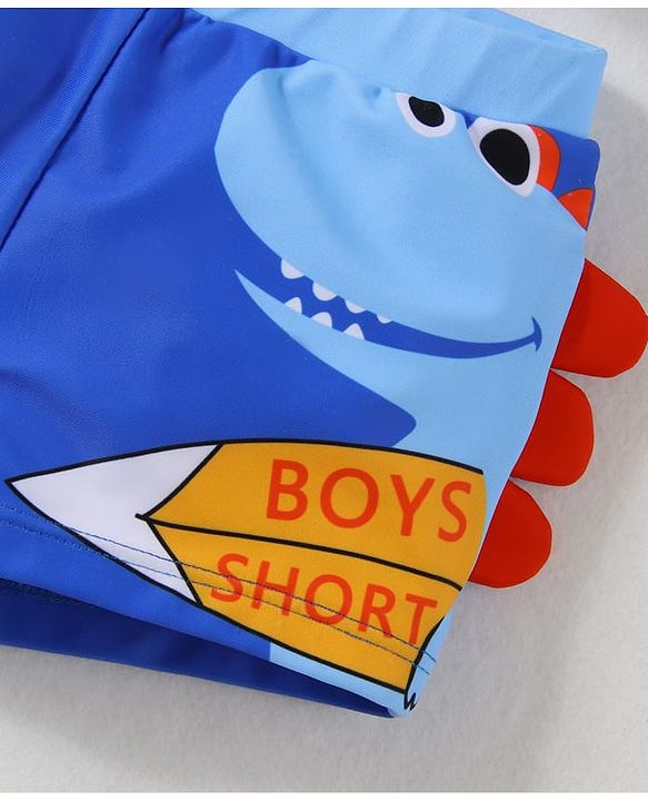 Babyhug Swimming Trunk With Dino Print & Swimming Cap - Blue