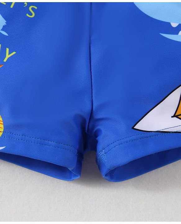 Babyhug Swimming Trunk With Dino Print & Swimming Cap - Blue