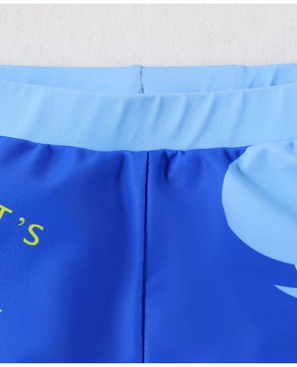 Babyhug Swimming Trunk With Dino Print & Swimming Cap - Blue