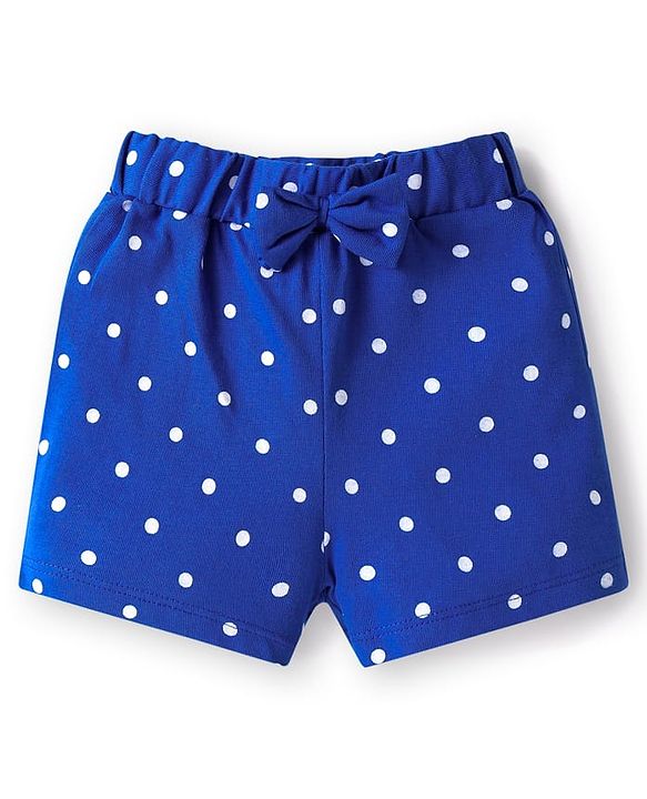 Babyhug 100% Cotton Single Jersey Knit Shorts with Polka Dots & Bow Applique Pack of 3 - Pink & Blue