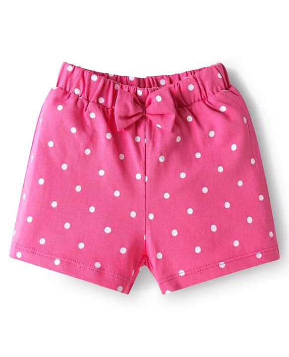 Babyhug 100% Cotton Single Jersey Knit Shorts with Polka Dots & Bow Applique Pack of 3 - Pink & Blue