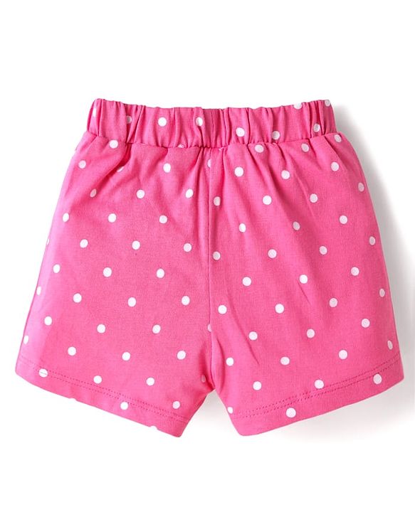 Babyhug 100% Cotton Single Jersey Knit Shorts with Polka Dots & Bow Applique Pack of 3 - Pink & Blue