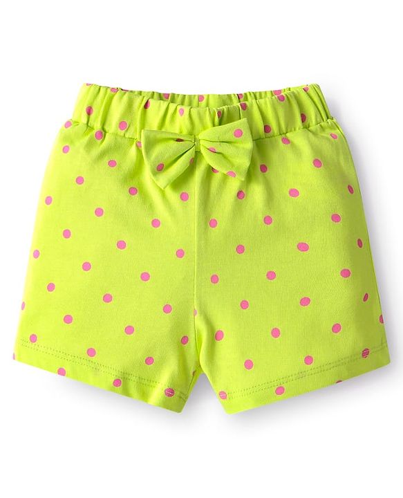 Babyhug 100% Cotton Single Jersey Knit Shorts with Polka Dots & Bow Applique Pack of 3 - Pink & Blue