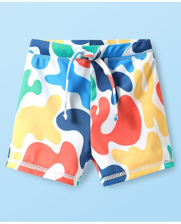 Babyhug Above Knee Length Water Repellant Swimming Trunk With Abstract Print - Blue