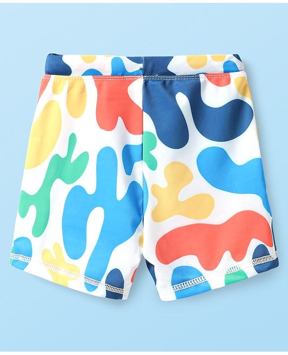 Babyhug Above Knee Length Water Repellant Swimming Trunk With Abstract Print - Blue