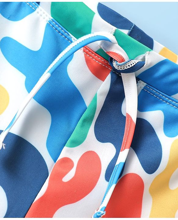 Babyhug Above Knee Length Water Repellant Swimming Trunk With Abstract Print - Blue