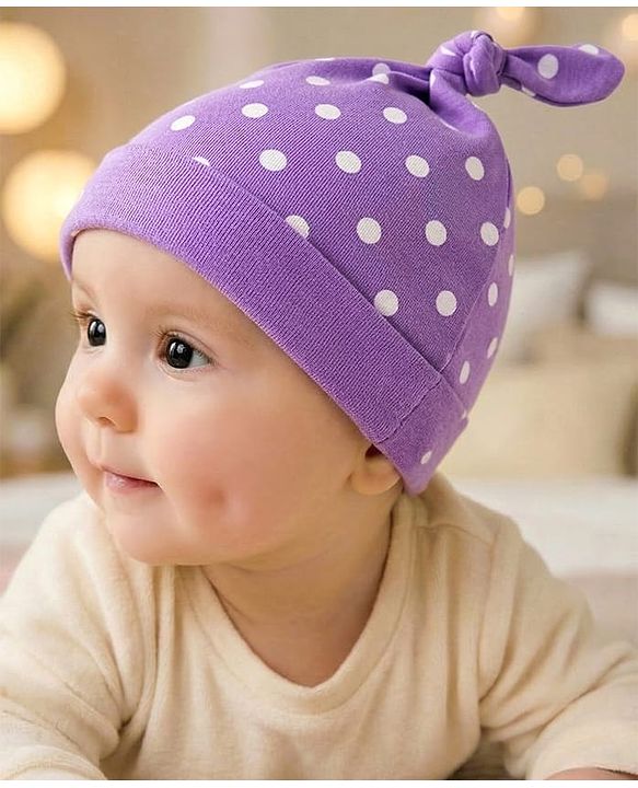 Babyhug Interlock Knit Knot Cap With Polka Dot Print - Purple