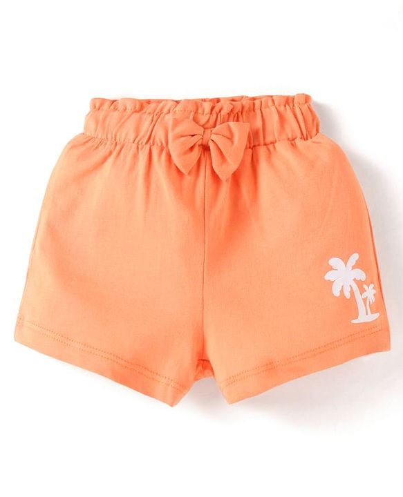 Babyhug Cotton Single Jersey Knit Mid Thigh Shorts With Floral Print Pack of 3 - Orange Pink & Green