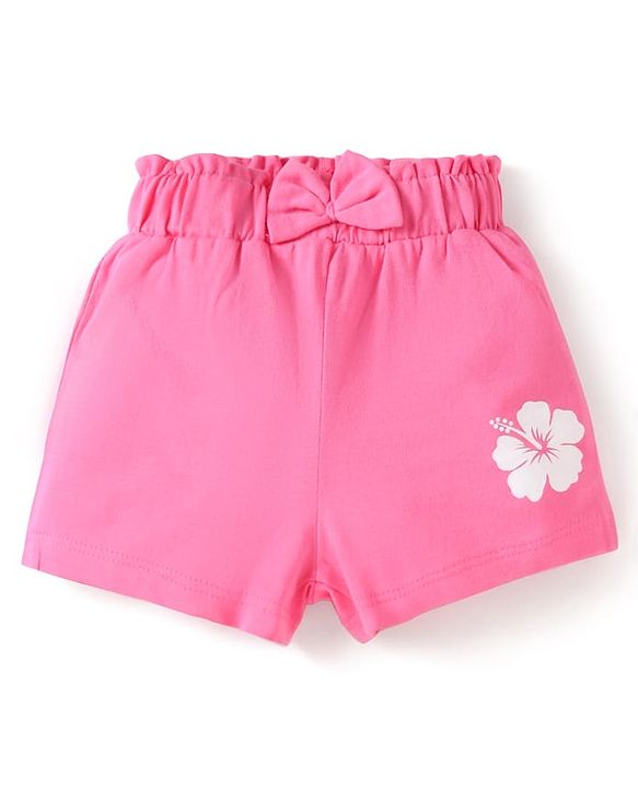 Babyhug Cotton Single Jersey Knit Mid Thigh Shorts With Floral Print Pack of 3 - Orange Pink & Green