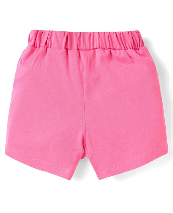 Babyhug Cotton Knit Mid Thigh Lenght Shorts with Floral Print & Bow Applique Pack of 3 - Blue White & Dark Pink