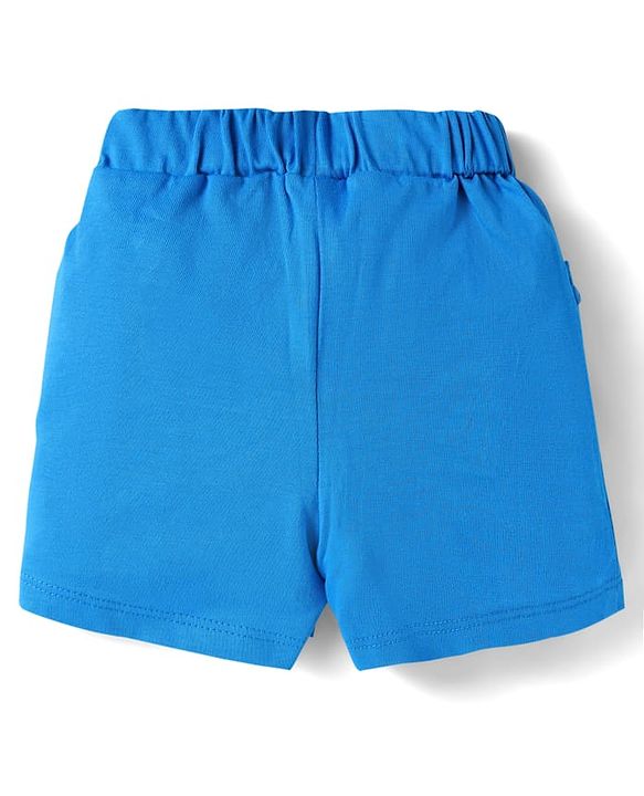 Babyhug Cotton Knit Mid Thigh Lenght Shorts with Floral Print & Bow Applique Pack of 3 - Blue White & Dark Pink