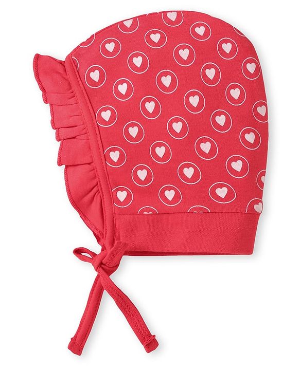 Babyhug Interlock Knit Bonnet Bonnet Caps With Heart & Polka Dot Print Pack of 2 - Red & Light Blue