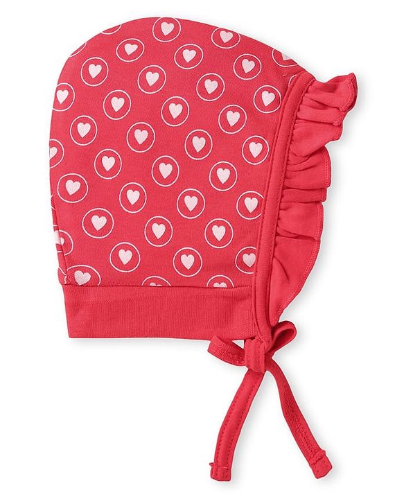 Babyhug Interlock Knit Bonnet Bonnet Caps With Heart & Polka Dot Print Pack of 2 - Red & Light Blue