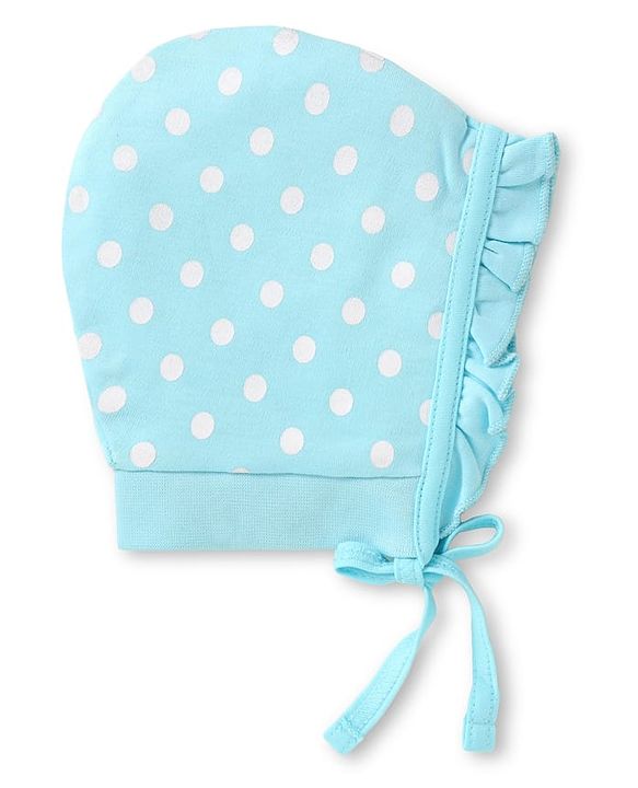 Babyhug Interlock Knit Bonnet Bonnet Caps With Heart & Polka Dot Print Pack of 2 - Red & Light Blue
