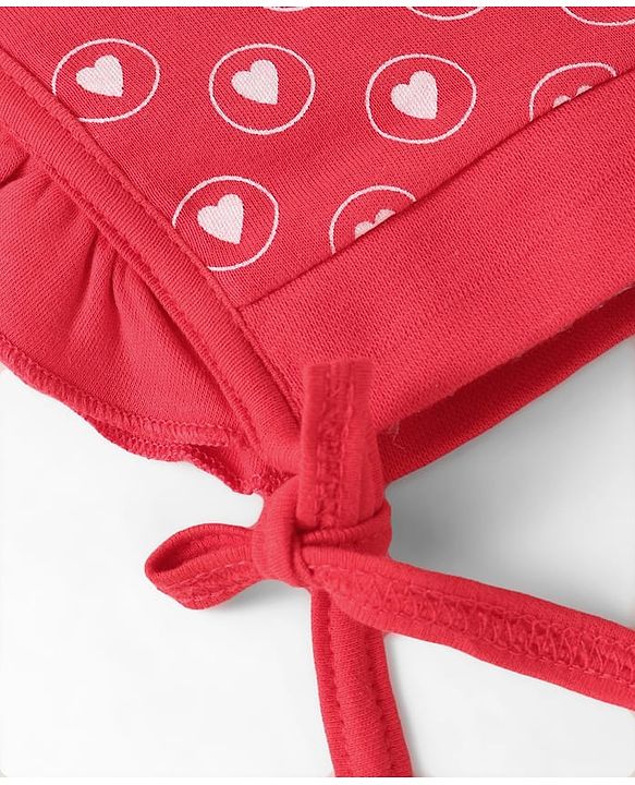 Babyhug Interlock Knit Bonnet Bonnet Caps With Heart & Polka Dot Print Pack of 2 - Red & Light Blue
