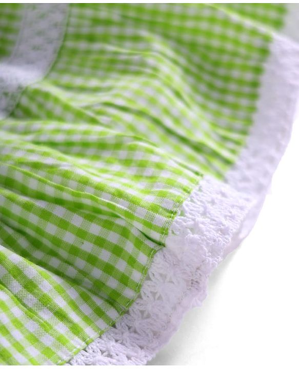 Babyhug Cotton Knit Sleeveless Checkered Frock with Headband Floral Embroidery & Smocking - Light Green