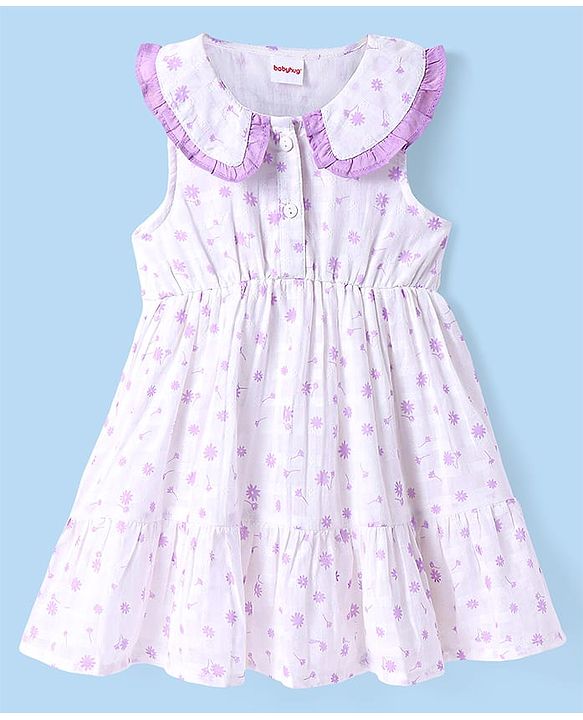 Babyhug Cotton Woven Sleeveless Peter Pan Collared Frock With Floral Print & Bloomer - White