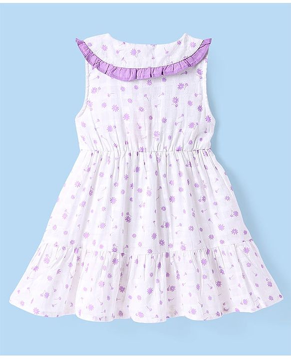 Babyhug Cotton Woven Sleeveless Peter Pan Collared Frock With Floral Print & Bloomer - White