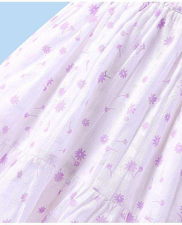 Babyhug Cotton Woven Sleeveless Peter Pan Collared Frock With Floral Print & Bloomer - White