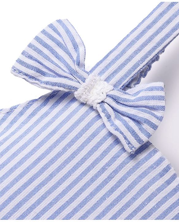 Babyhug Cotton Woven Sleeveless Frock & Headband With Stripes & Lace Detailing - Light Blue & White
