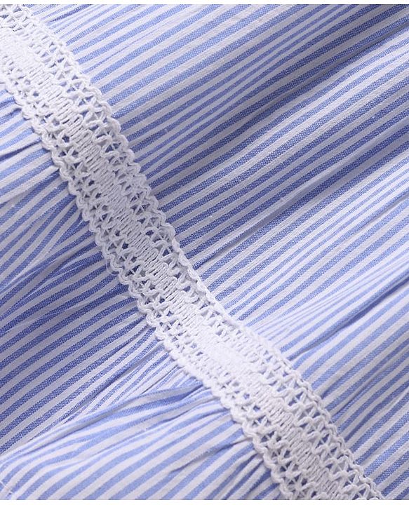Babyhug Cotton Woven Sleeveless Frock & Headband With Stripes & Lace Detailing - Light Blue & White
