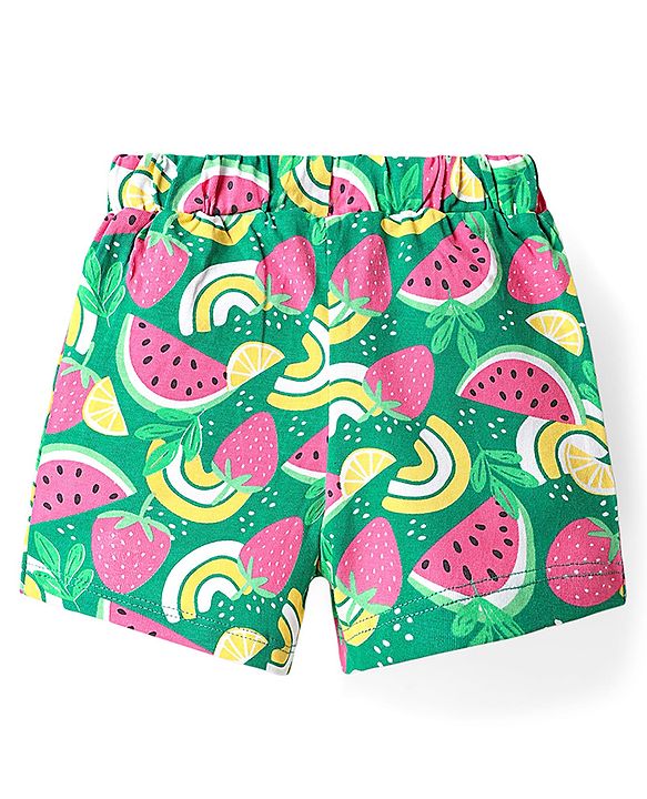 Babyhug Single Jersey Knit Mid Thigh Shorts With Tropical Theme Pack Of 3 - Yellow Pink & Light Green