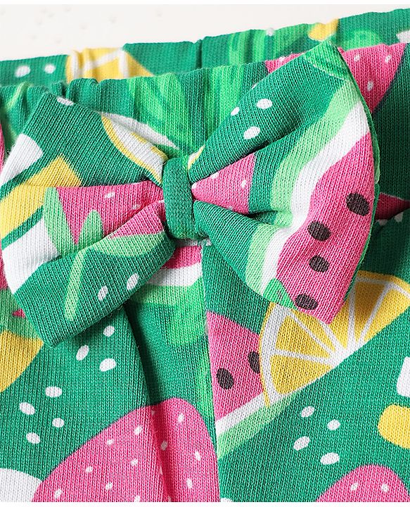 Babyhug Single Jersey Knit Mid Thigh Shorts With Tropical Theme Pack Of 3 - Yellow Pink & Light Green