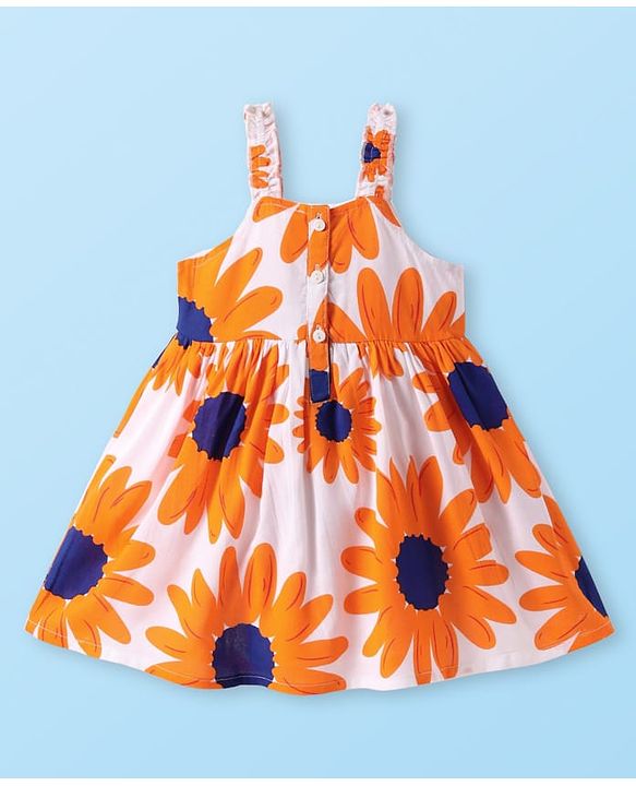 Babyhug Cotton Woven Sleeveless Frock With Sunflower Print & Headband - White