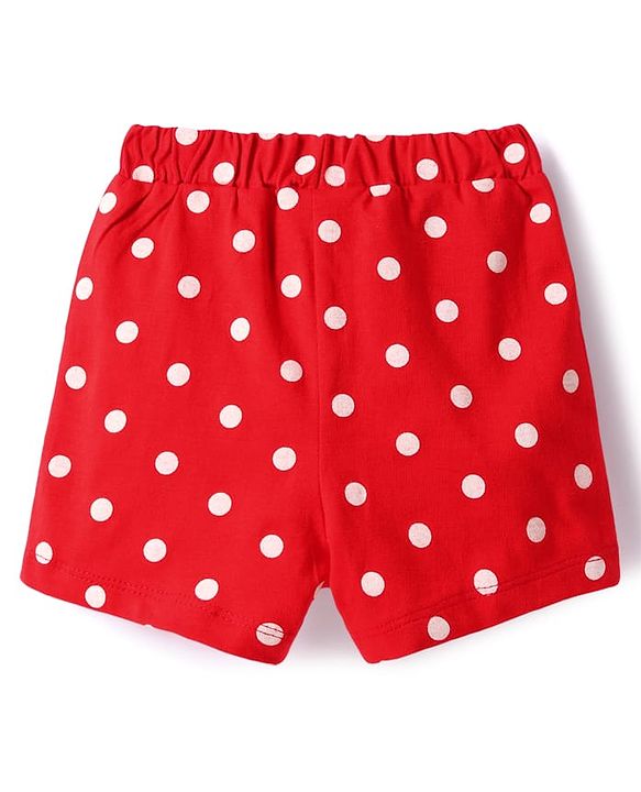 Babyhug Single Jersey Knit Mid Thigh Shorts With Polka Dot & Star Print & Bow Applique Pack of 2 - Red & Navy Blue