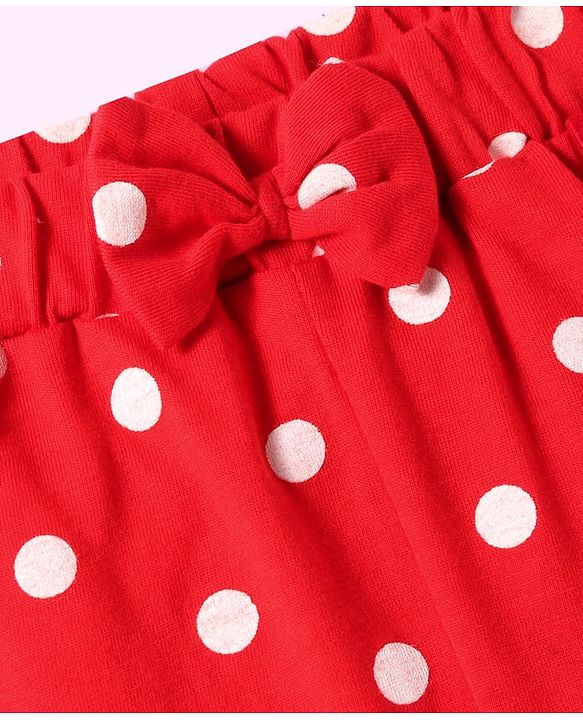 Babyhug Single Jersey Knit Mid Thigh Shorts With Polka Dot & Star Print & Bow Applique Pack of 2 - Red & Navy Blue