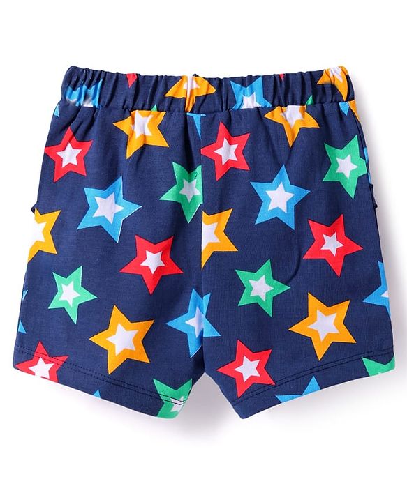 Babyhug Single Jersey Knit Mid Thigh Shorts With Polka Dot & Star Print & Bow Applique Pack of 2 - Red & Navy Blue