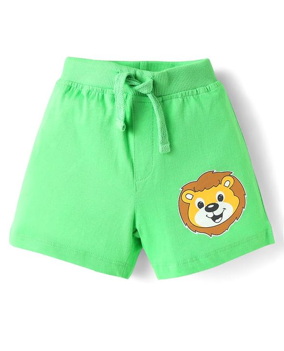 Babyhug Cotton Knit Mid Thigh Shorts with Animal Print Pack of 3 - Yellow Navy Blue & Light Green