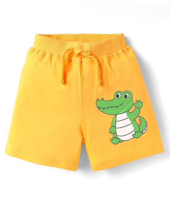 Babyhug Cotton Knit Mid Thigh Shorts with Animal Print Pack of 3 - Yellow Navy Blue & Light Green