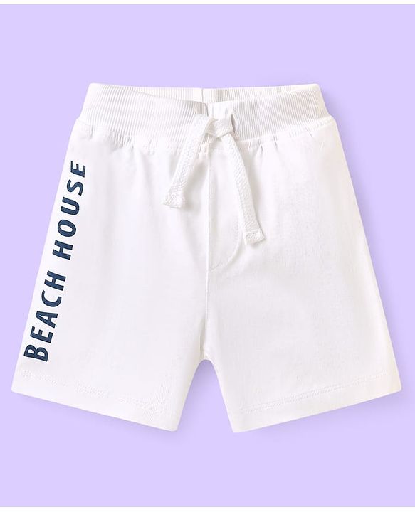 Babyhug Cotton Knit Mid Thigh Length Shorts with Beach Theme Print Pack of 3 - White Light Blue & Green