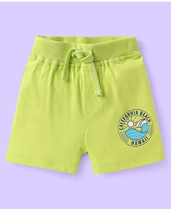 Babyhug Cotton Knit Mid Thigh Length Shorts with Beach Theme Print Pack of 3 - White Light Blue & Green