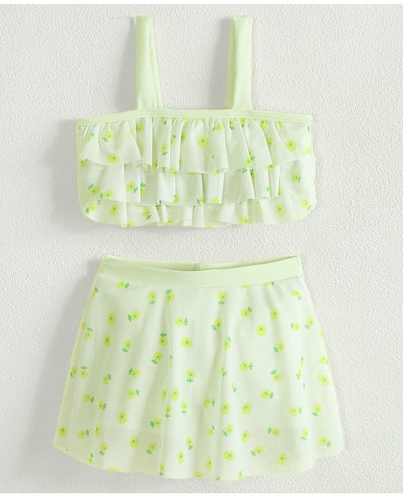 Babyhug Sleeveless Two Piece Swimsuit With Floral Print - Yellow