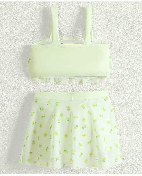 Babyhug Sleeveless Two Piece Swimsuit With Floral Print - Yellow