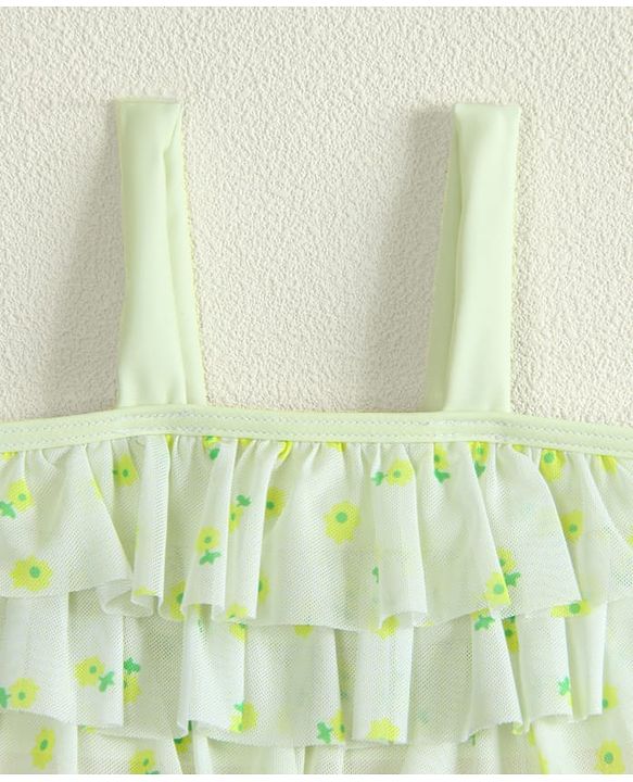 Babyhug Sleeveless Two Piece Swimsuit With Floral Print - Yellow