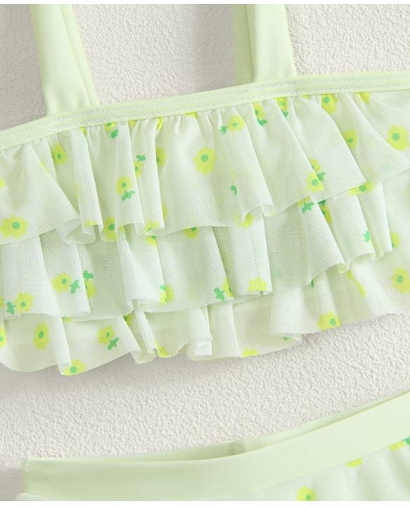 Babyhug Sleeveless Two Piece Swimsuit With Floral Print - Yellow